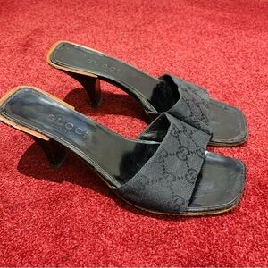 GUCCI Heels Canvas Black Open Toe